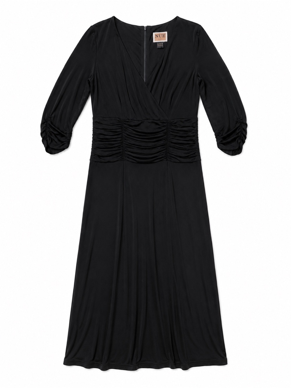 Nue by Shani Black Ruched-Waist Midi Dress Size 8